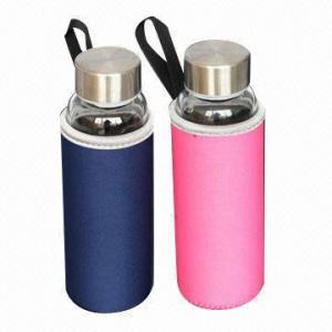 New Design Glass Water Bottles with Cover, Various Designs are Available 