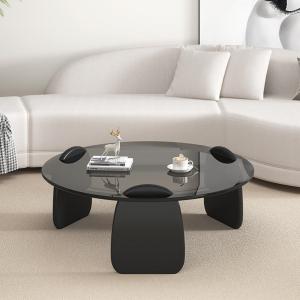 Exquisite Round Glass Combination Coffee Table With Wooden Leg