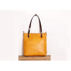 Women's Yellow Vegetable Tanned Genuine Leather Tote Bag