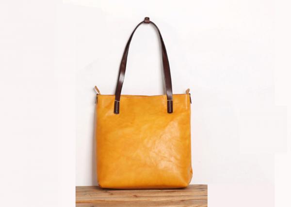 Women's Yellow Vegetable Tanned Genuine Leather Tote Bag