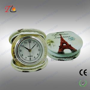 China New portable and folding 3D flower printing PU Paris travel alarm clock for promotion supplier