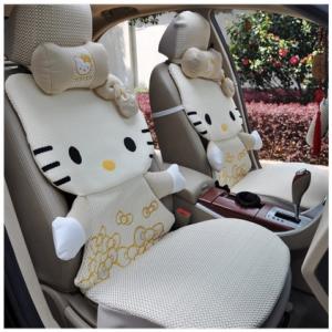 12pcs beige cartoon hello kitty car seat cover rearview saddle seat cushion car supplies
