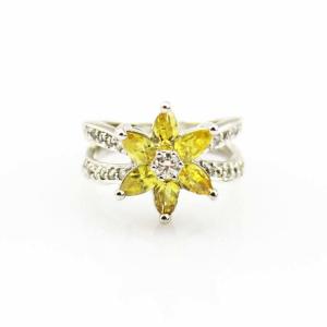Designer Jewelry Sterling Silver with Yellow Cubic Zircon Flower Gemstone Ring （R0012）