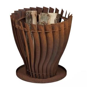 Modern Patio Heater Wood Burning Round Rusty Look Steel Fire Basket Pit