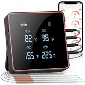Four Probes Digital Instant Read Bbq Meat Thermometer Bluetooth Monitoring Thermometer Smart Alarm Grill Thermometer
