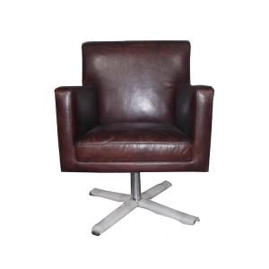 China Genuine Dark Brown Leather Aviator Swivel Chair For Home Office Club supplier