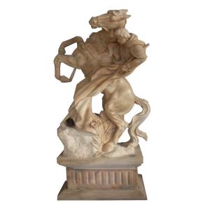 Large Marble Man riding stone horse garden sculpture,China stone carving Sculpture supplier