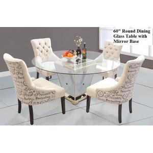 Modern Round Mirrored Dining Table 60 Inches Tempered Glass Table Top