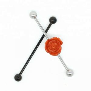 Orange and black acrylic flower industrial ear barbell piercing women jewelry