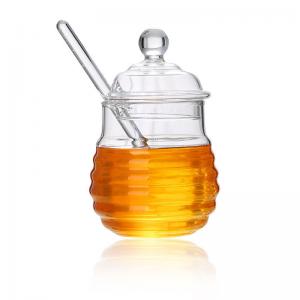 China Borosilicate Glass Honey Jar With Dripper Heat Resistant Eco Friendly supplier