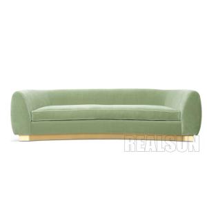 China Luxurious Mohair Sofa Home Furniture Golden Brass Metal Base Green Velvet Fabric wholesale