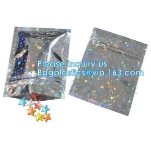 Bagease Star pack Rainbow Shiny Transparent Foil Resealable Stand Up Pouch For Earrings Packaging Cosmetic Tools Packing