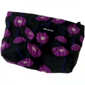 Black Jacquard Fabric Zipper Cosmetic Bag 27cm×17cm×7cm Size