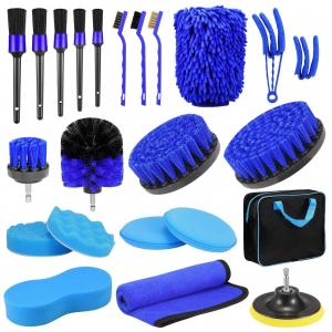 China Car Washing Kit 23 Pcs  Auto Detailing Brush Blue For Wheels Dashboard Cleaning supplier
