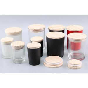 China Matt Black 100ML 200ML 440ML Glass Candle Jar With Dark Wooden Lids supplier
