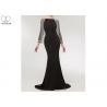 China Stretch Fabric Black Long Sleeve Mermaid Prom Dress Tassels Sleeves Sweep Train wholesale