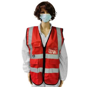 China Unisex Red High Visibility Reflective Safety Vests With ID Pocket supplier