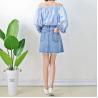 China Young Ladies Short Denim Mini Skirt With Pearls , Women's A Line Denim Skirt wholesale