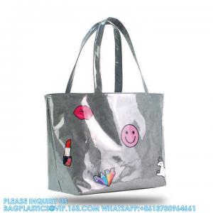 Tyvek Shopping Bag American Style Transparent Clear PVC Printed Logo Shopping Bag Hand Bag Transparent Beach Bag