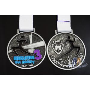 China Running Marathon Riding Sports Metal Zinc Alloy Metal Award Medals Both 3D Side With Sublimated Ribbon supplier