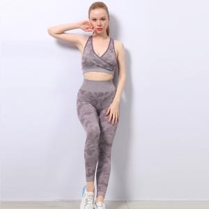 China Light Camo ZH High Waisted Workout Leggings And Crop Top Set 3D Criss Cross Back Sports Bra supplier