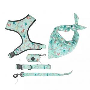 China Green Color Polyester Pet Dog Harness Set With Adjustable Pin Buckle supplier