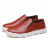 China ODM Brand Mens Slip On Leather Sneakers Black / Brown Leather With White Out Sole wholesale