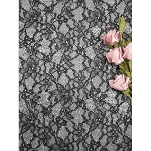 100% Nylon Black French Chantilly Embroidery Raschel Lace Fabric