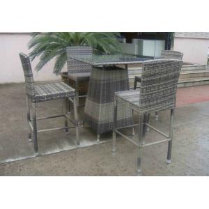 China Hand-Woven Grey Rattan Bar Set , Resin Wicker Patio Bar Furniture supplier