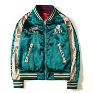 China Embroidered Reversible Bomber Jacket Satin Baseball College For Men supplier