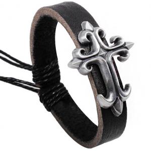 China Alloy cross leather bracelet jewelry leather woven bracelet wholesale Hot supplier