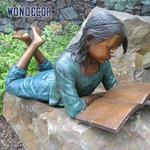 China Customized outdoor garden decoration, life-size bronze statue of a girl reading on her stomach supplier