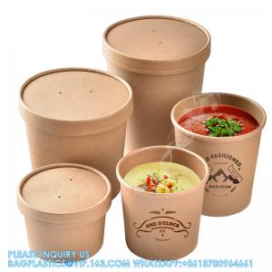 Wholesale OEM Custom Printing Design Logo 8oz-32oz Disposable Kraft Paper Soup Food Cup Bowls Food Packaging