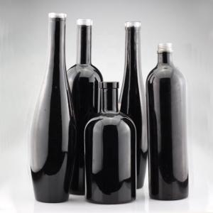 750ml Glossy Black Glass Vodka Painted Bottles Screen Printing Gin Closure Liquor Bottle