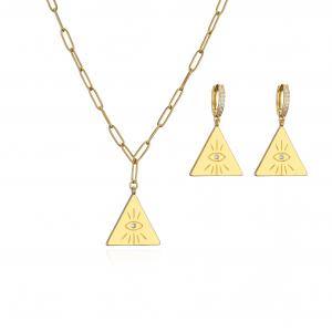 Grupo da colar e do brinco do pendente do ODM do olho de Sterling Silver Jewelry Set Evil do triângulo 925