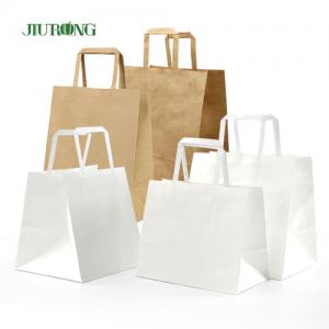 Flat Handle Take Away White Kraft Paper Bag With Logo Print