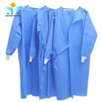 China Disposable Blue SMS unisex hospital gowns Nonwoven With Knitted Cuff for sale