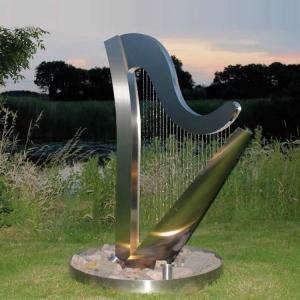 Outdoor Water Fountain Harp Metal Garden Statues Stainless Steel Sculpture
