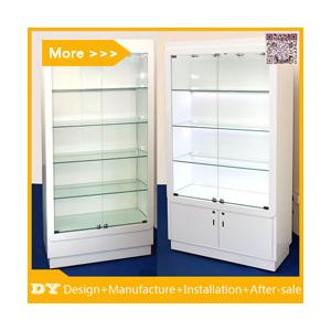 Customized good quality wall glass jewelry display shelves with lighting