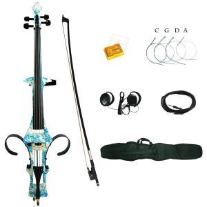 4/4 White Blue Flower Colored Solid Wood Electric Cello with Bag, Bow, Rosin, Aux Cable, Earphone