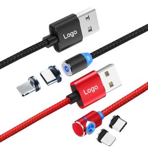 China USB 2.0 Charging Cable With LED Magnetic 3 In 1 Nylon Braided 3.5A supplier