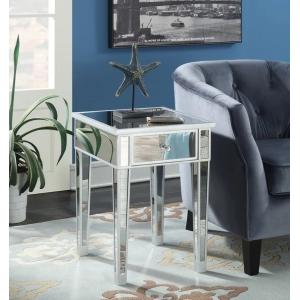 Sparkly silver mirrored nightstand square shaped end table 1 drawer corner table for living room