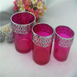 glass materials small metal pasted candle holder