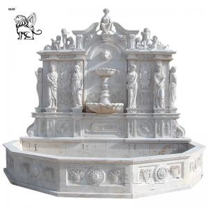 China Marble Wall Fountains Italian Glorious Lion Head And Figure Relief  Stone Garden Decor supplier