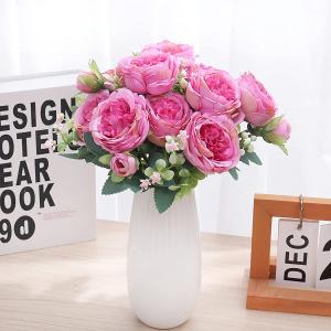 5 Head Spring Peony Faux Flowers Rayon Fake Ranunculus Wedding Decoration