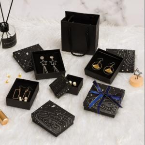 Rectangle Small Jewelry Packaging Boxes Earrings Luxury Paper Gift Box Black