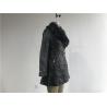 Long Style Black Color Ladies PU Jacket With Detachable Fur Collar TW64825