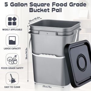 China Square Bucket With Lid,Industries Barrels With Lid And Plastic Handle,Rain Buckets,Food Storage Containers DIY Label Stickers Towel And Brush For Paint Storage Tank Crafts wholesale