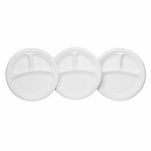 White 3 Compartment Paper Plates , Recyclable 9 Inch Paper Plates