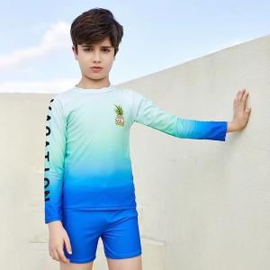 China Gradual Blue 3PCS Swimwear Set Boy Split Lively Outdoor Long Sleeve Boys Swimwear supplier